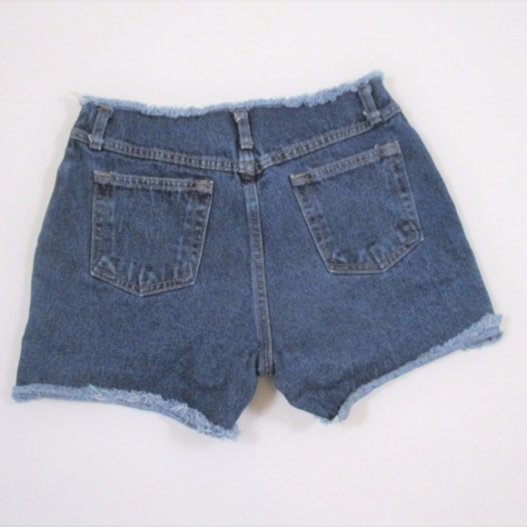 Retro High Rise Jean Shorts Frayed Detailing - Picture 6 of 7